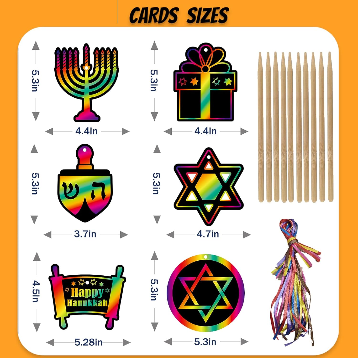 24 Piece Hanukkah Scratch Art Magic Rainbow Cards Set