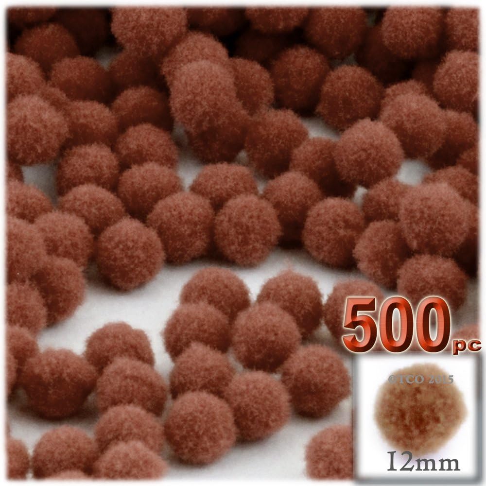 The Crafts Outlet 500-Piece Acrylic Pom Poms 12mm Tan