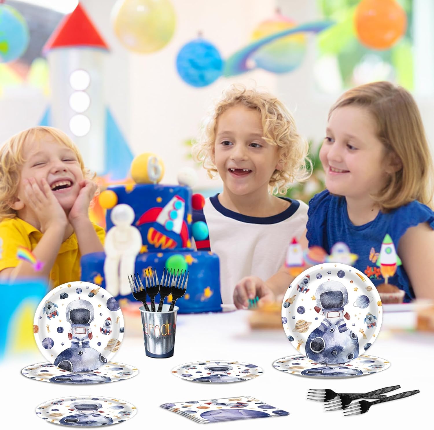 96 Pcs Space Themed Plates and Napkins for Parties