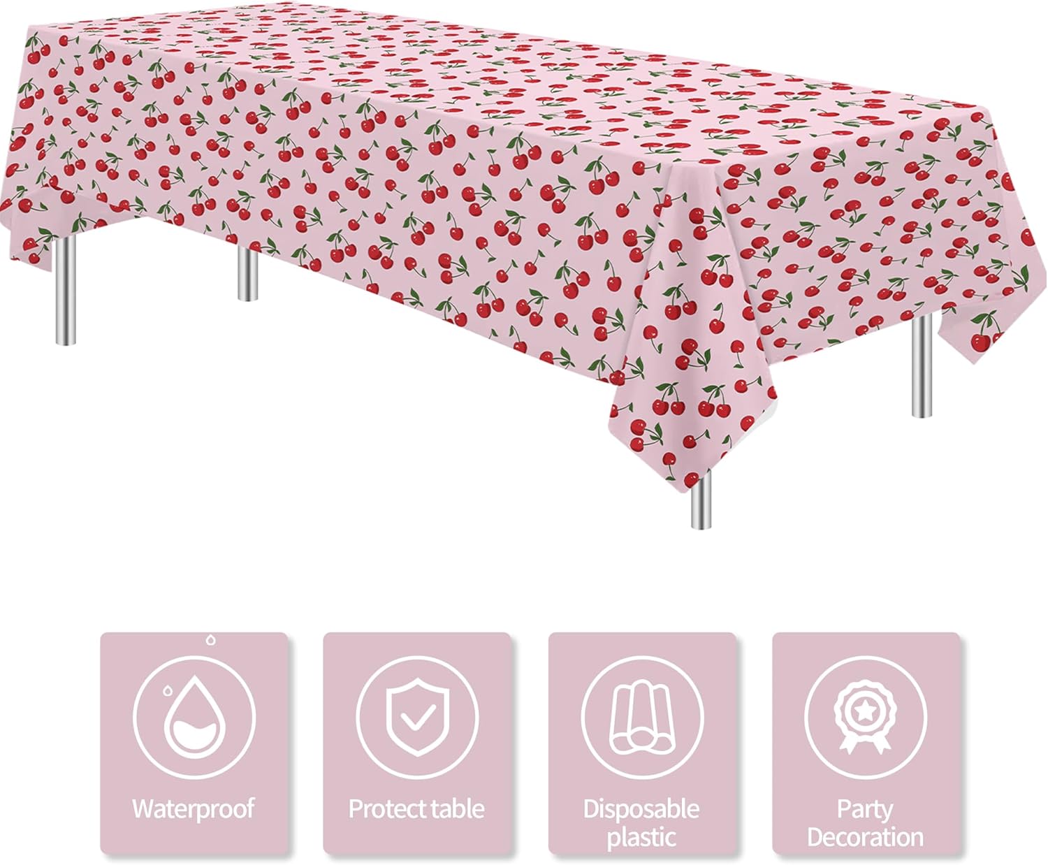 Cherry Birthday Decorations Tablecloth 3 Pack Disposable Fruit Theme Party Supplies for Celebrations