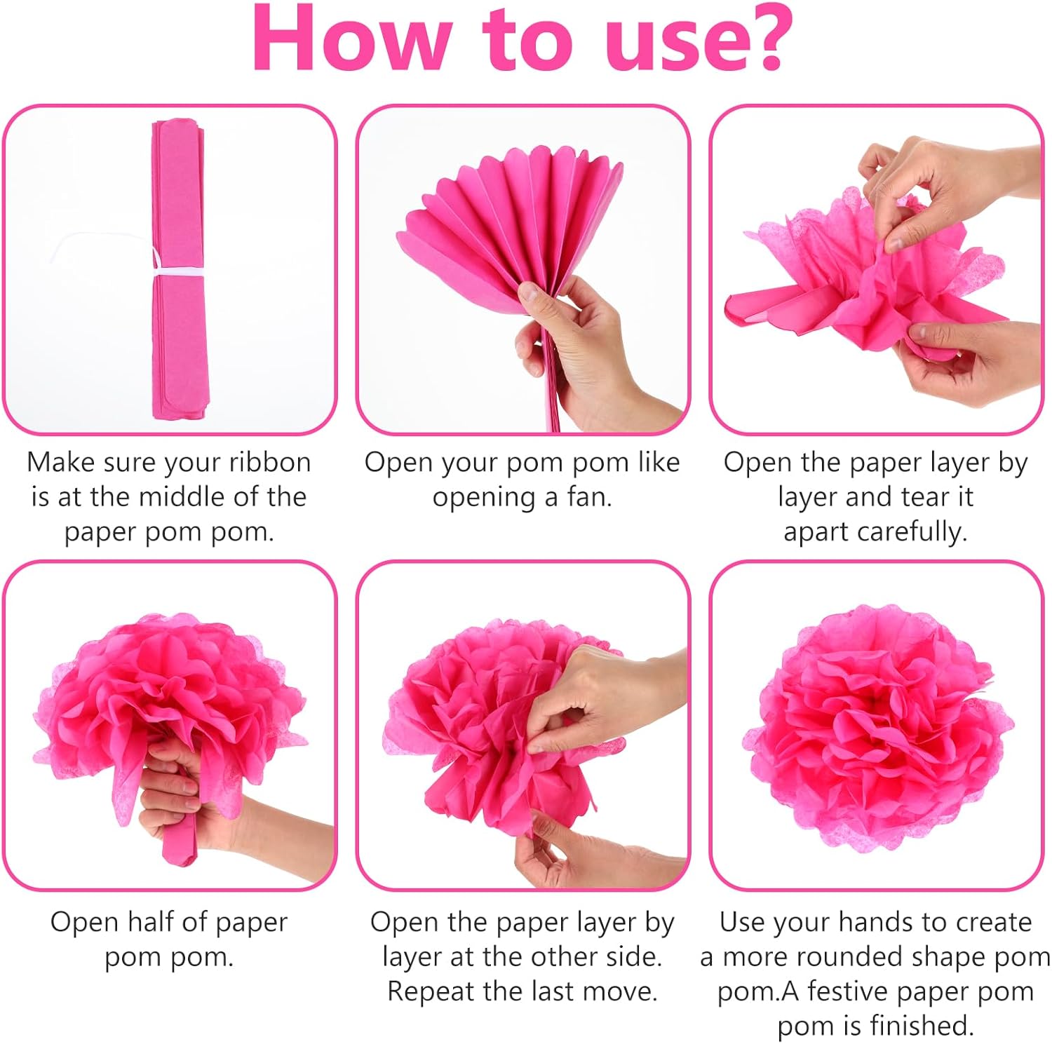 Lusofie 16pcs Hot Pink Tissue Pom Poms Decor Party Flowers