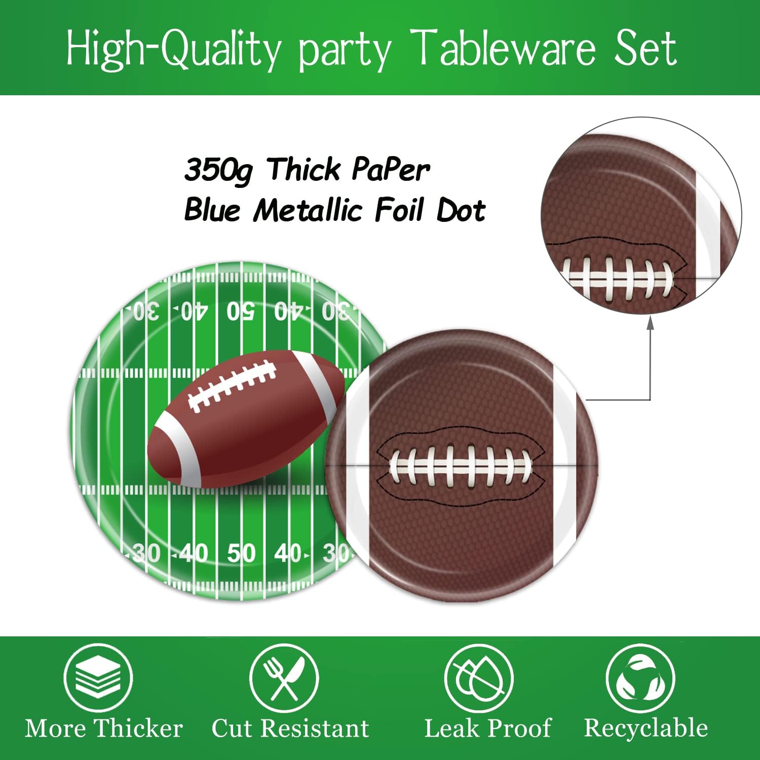 Oigco Football Party Plates Napkins Cups Set for 24 Guests