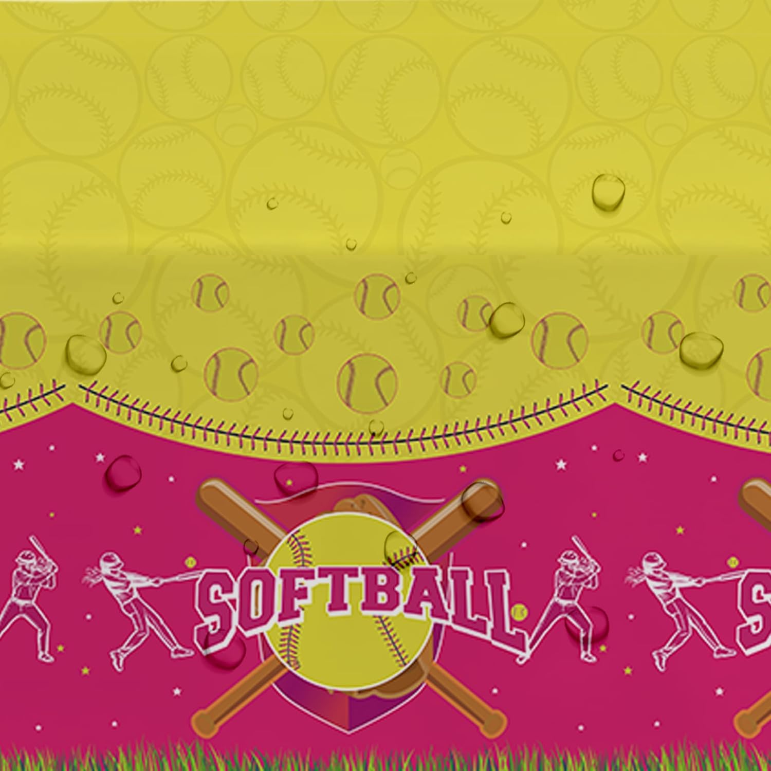 Softball Birthday Tablecloth Set 3 Pcs 54in x 108in
