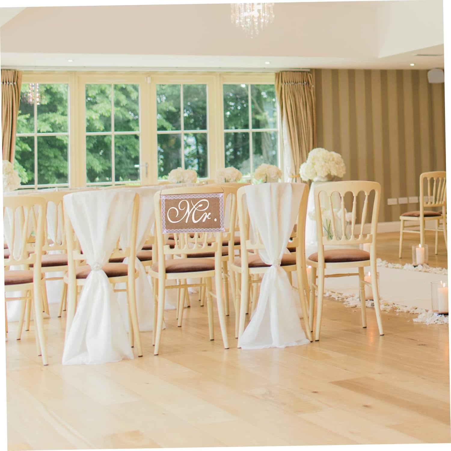 Jojofuny 2pcs Elegant Wedding Chair Sign Set Mr Mrs Burlap Decor with Lace Edging