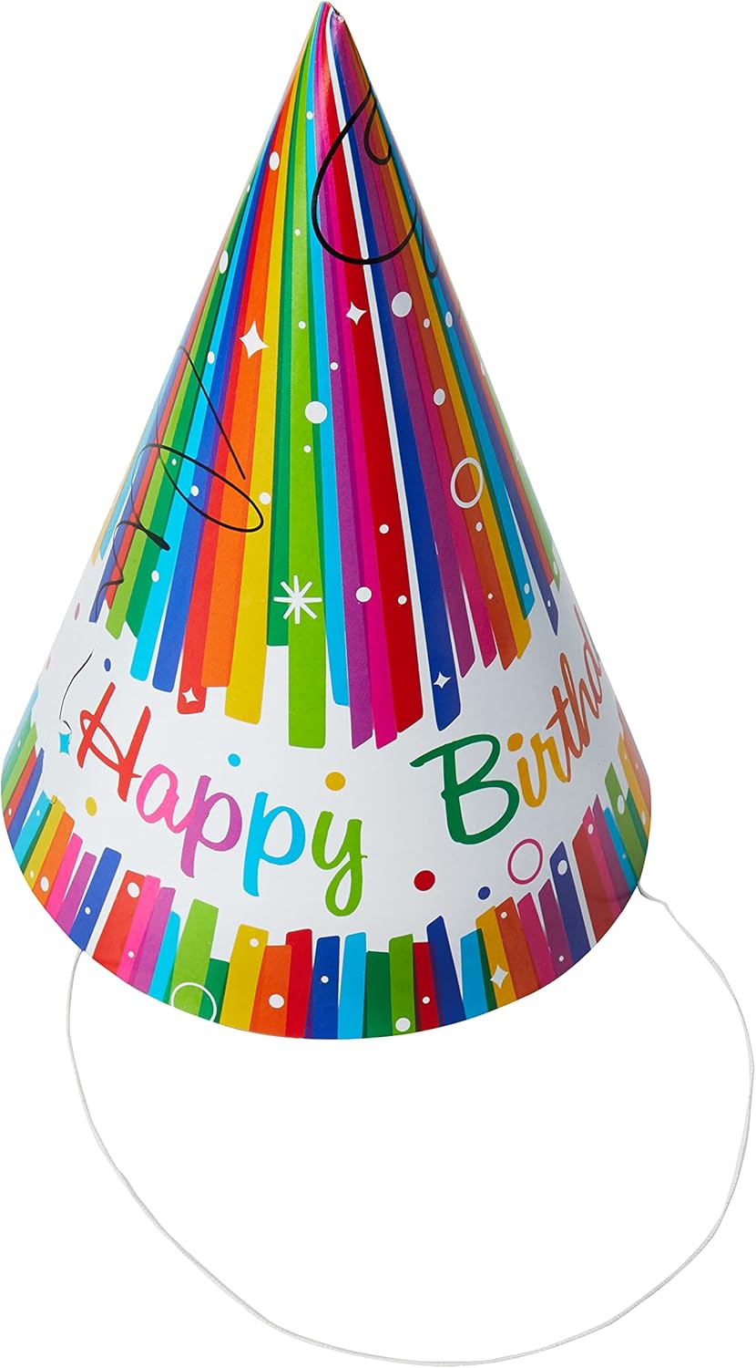 Multicolor Rainbow Ribbons Party Hats Pack Of 8