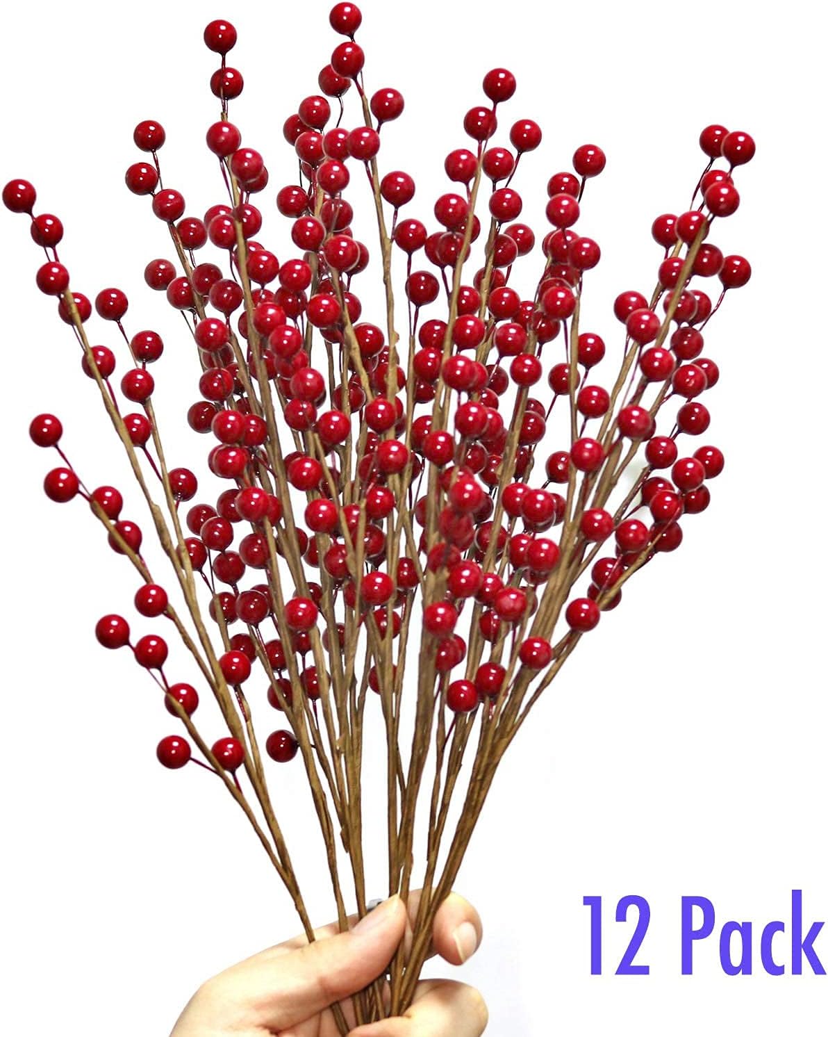 12 Pcs Artificial Red Berries Stems 135 Inch Waterproof Floral Picks