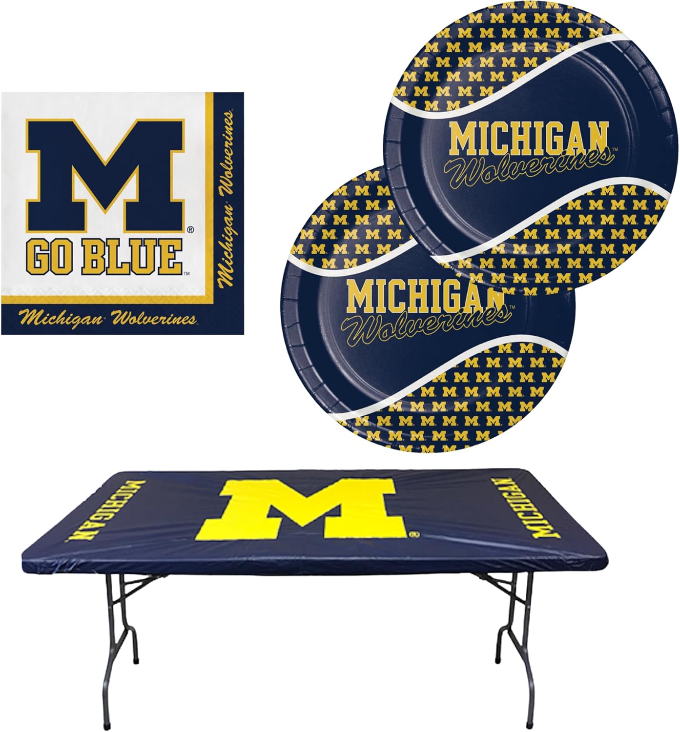 University of Michigan Party Pack for 16 - Table Cover Napkins Included