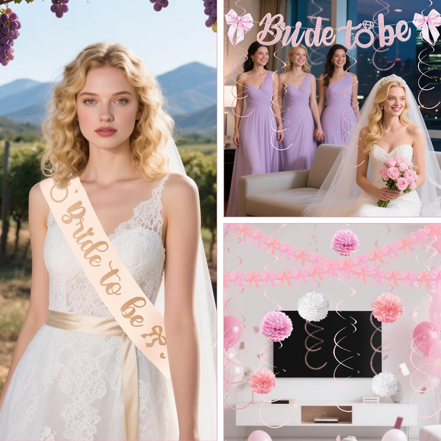 Pink Bow Bachelorette Party Decor Set