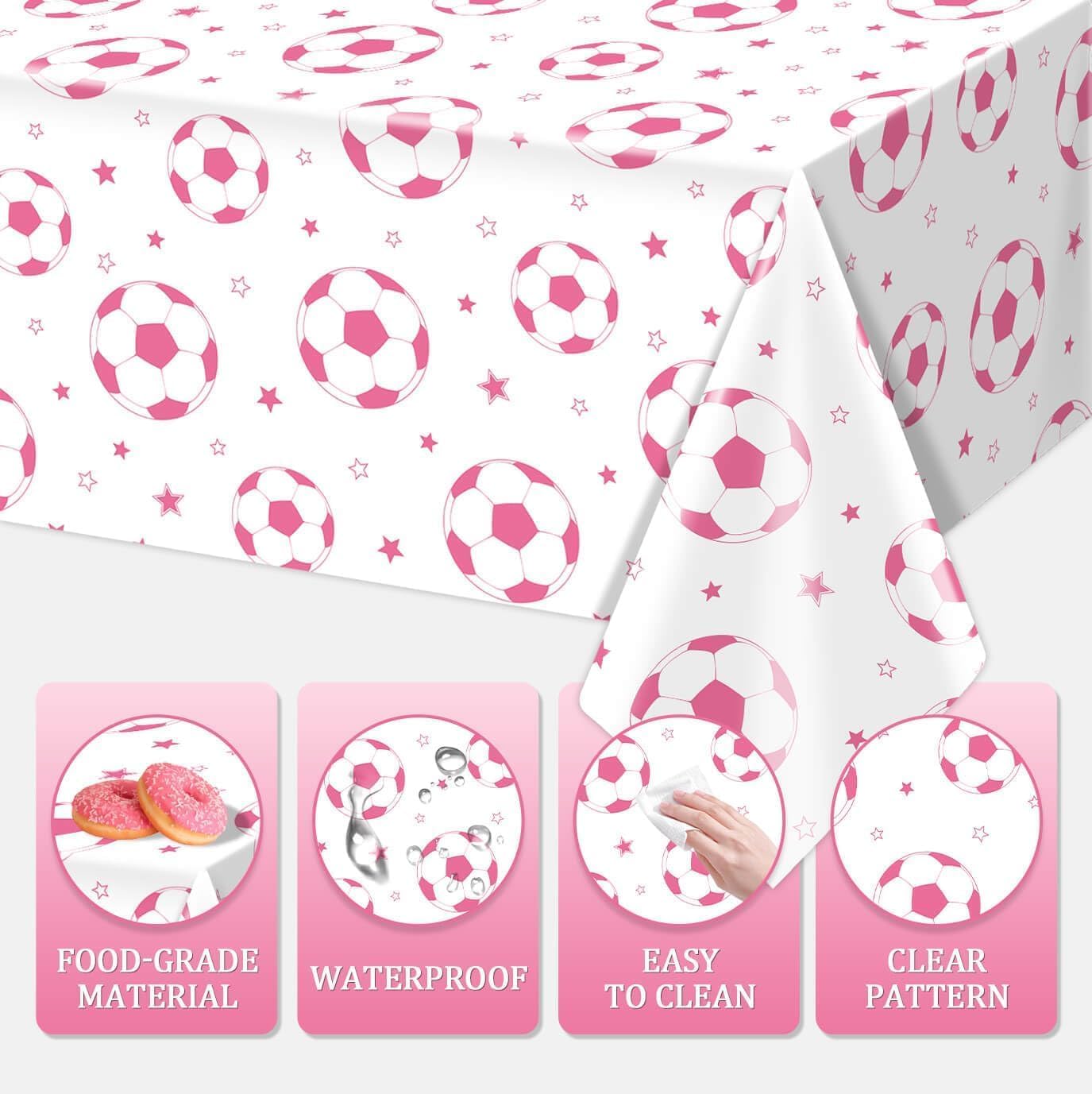 3PCS Pink Soccer Party Tablecloth 54 x 108 for Birthday Decorations