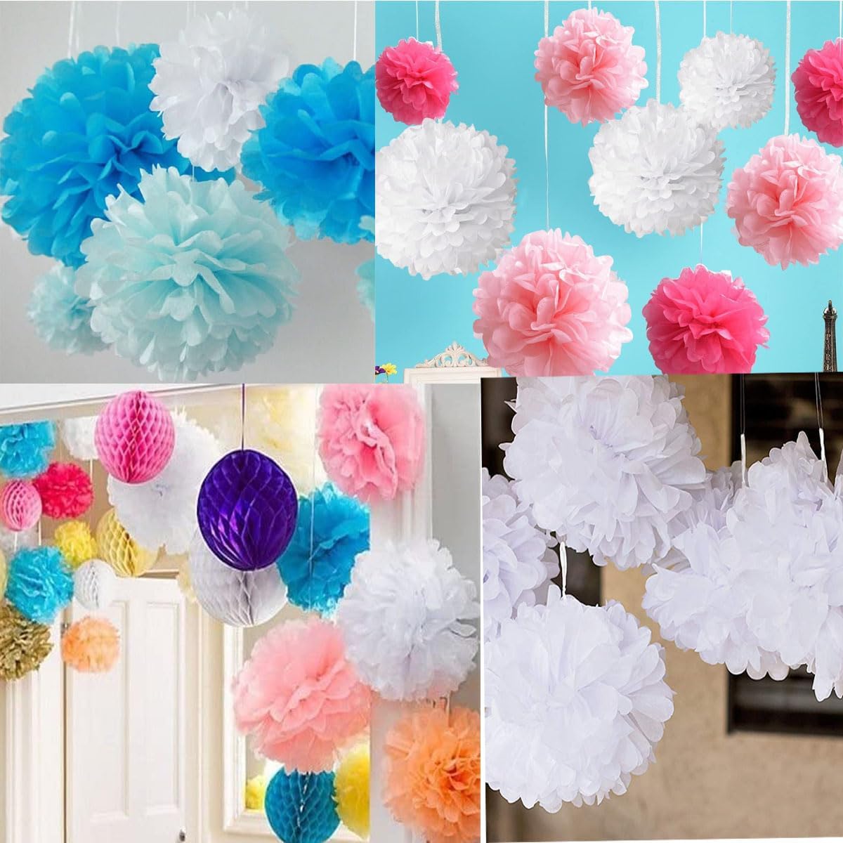 12PCS 10in 12in White Paper Pom Poms Wedding Party Decorations DIY Art Craft Blooms