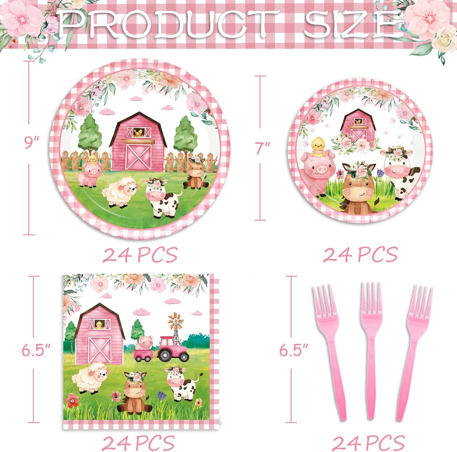 Oigco 96PCS Farm Animals Party Tableware Set for 24 Guests