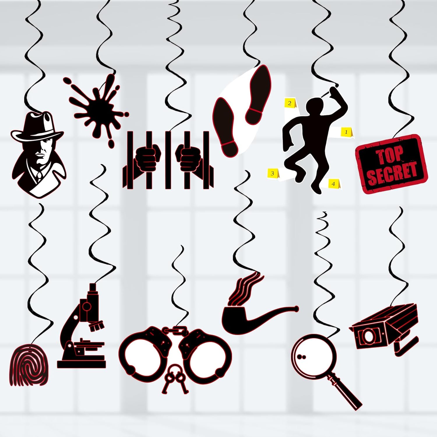 Detective Party Streamer Decor 24pcs PVC Hanging Swirls for Kids Birthday and Halloween