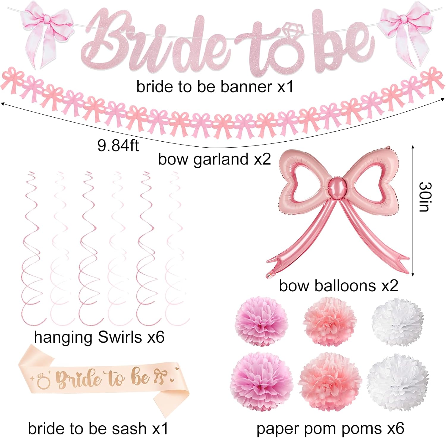 Pink Bow Bachelorette Party Decor Set