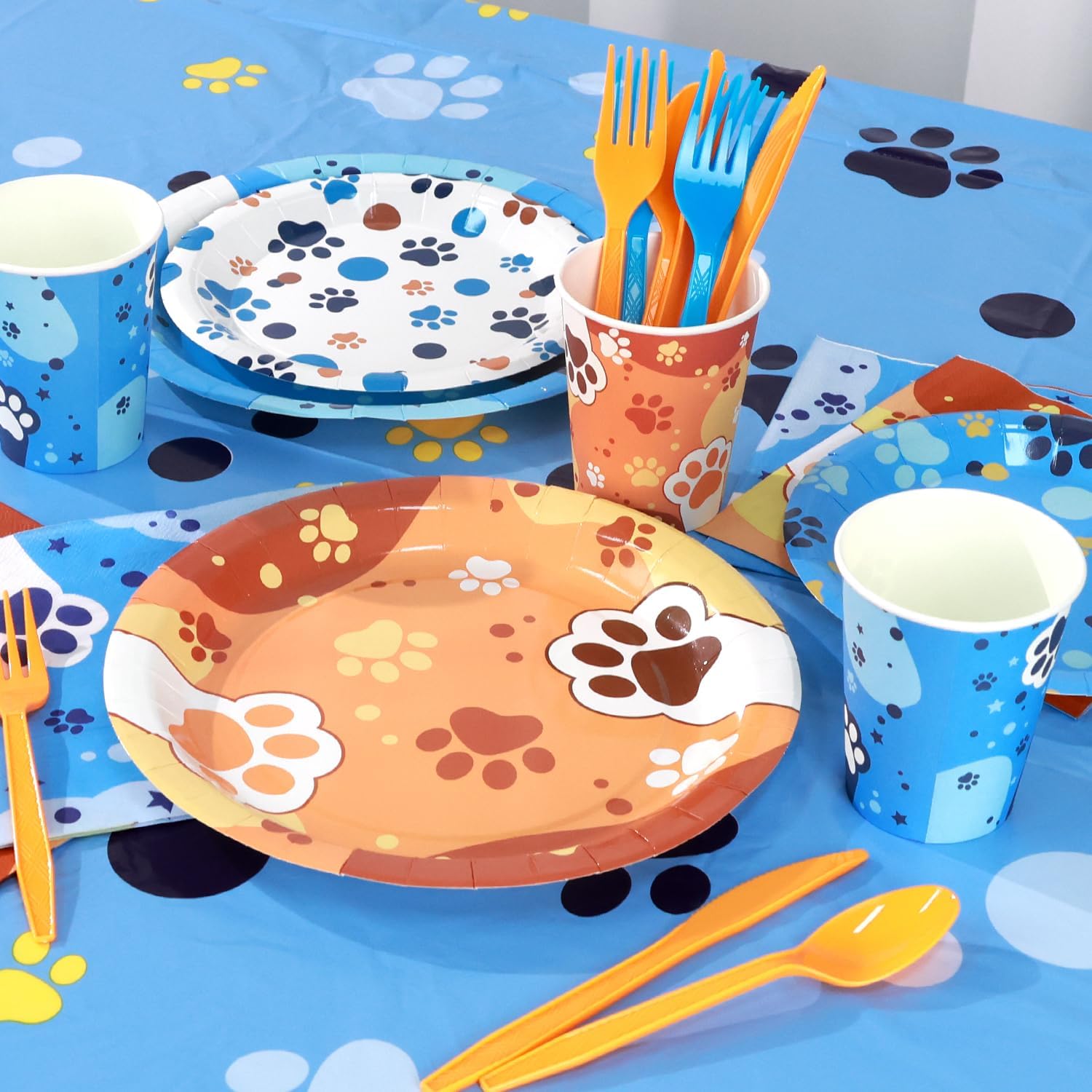 170 PCS Dog Paw Print Birthday Party Set for 24 Guests