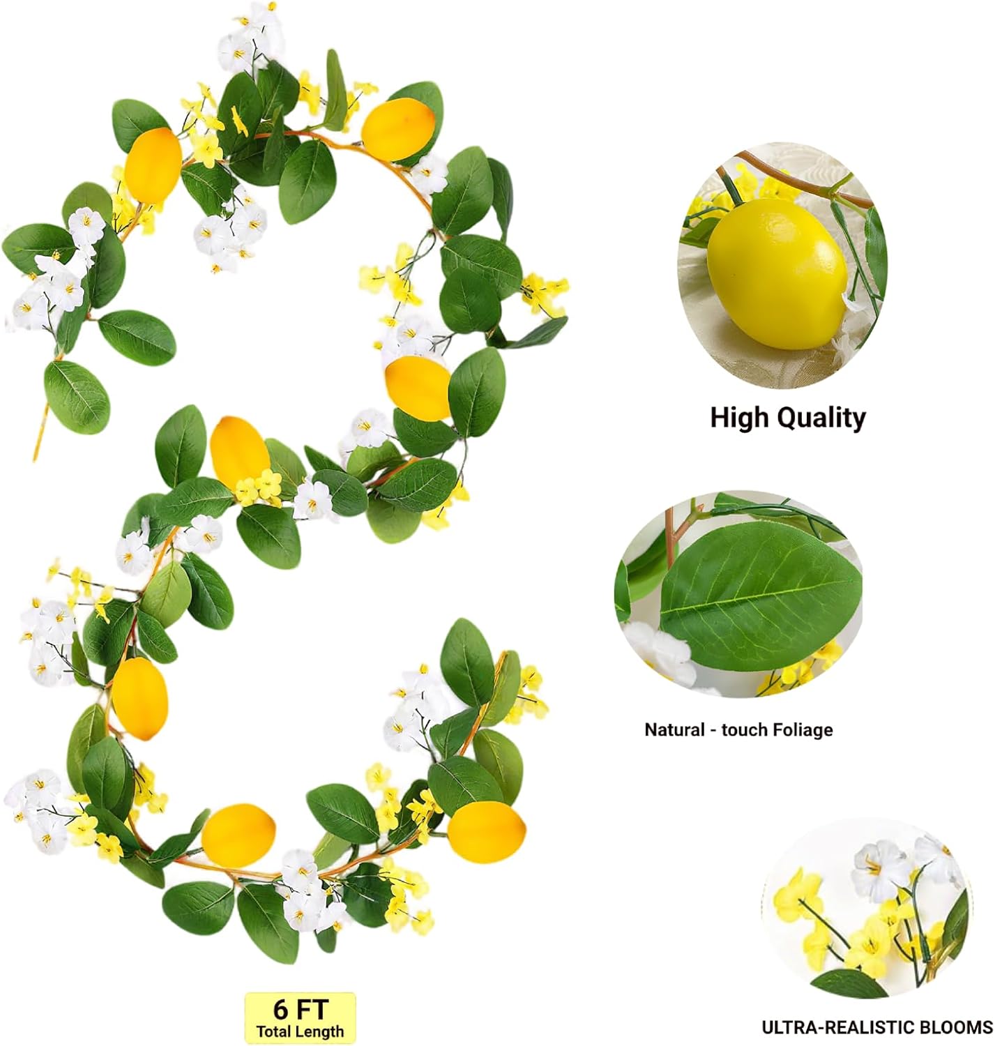 2PCS Artificial Lemon Garland 12Ft Total for Wedding and Home Decor