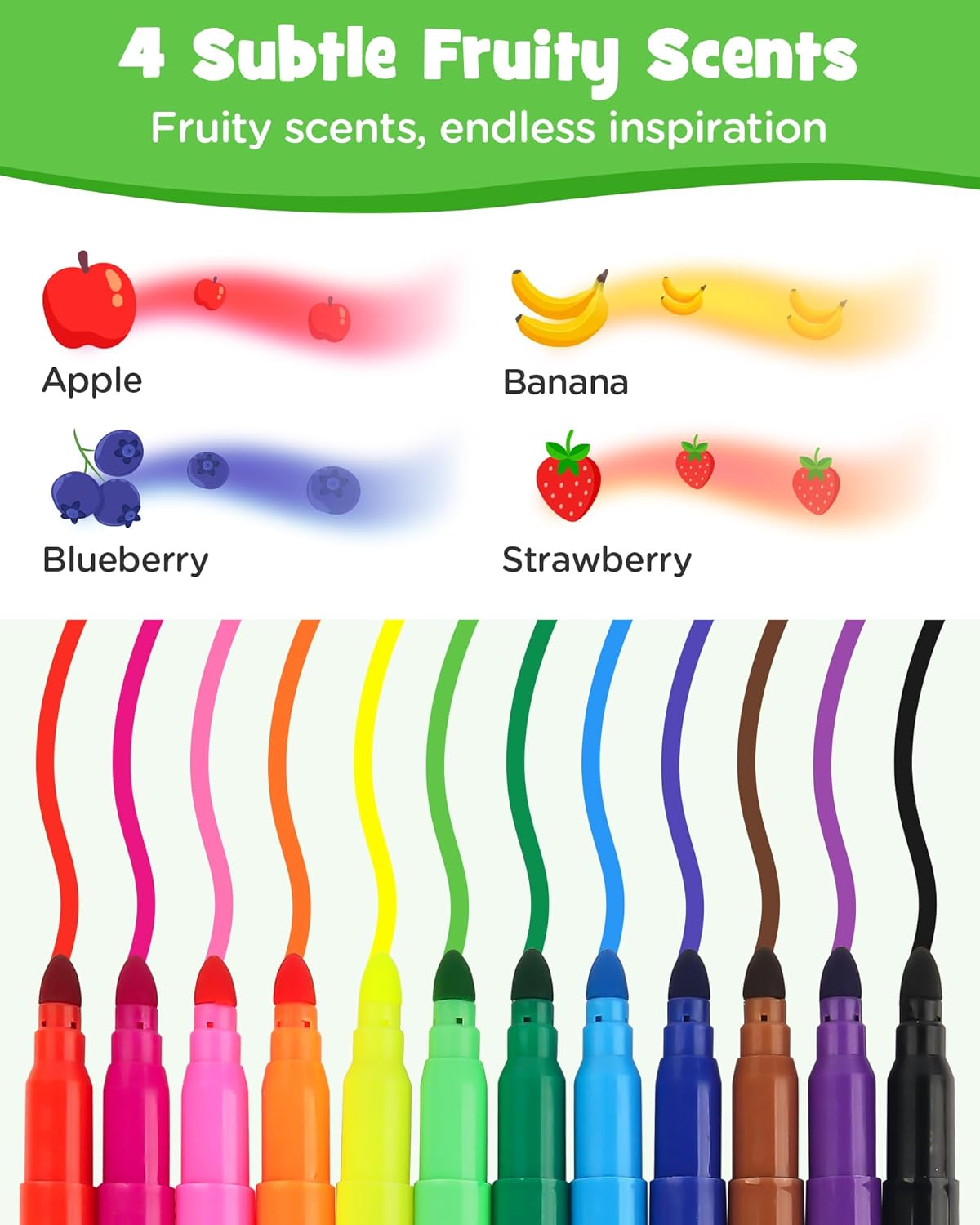 D-FantiX 12 Packs Fruit Scented Washable Markers for Kids