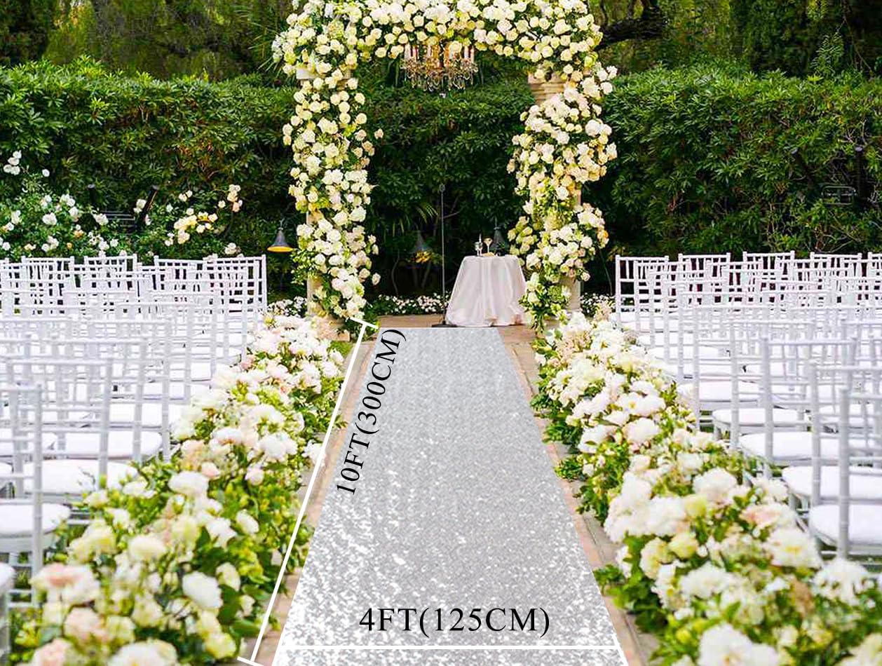 ShinyBeauty Silver Sequin Aisle Runner Wedding