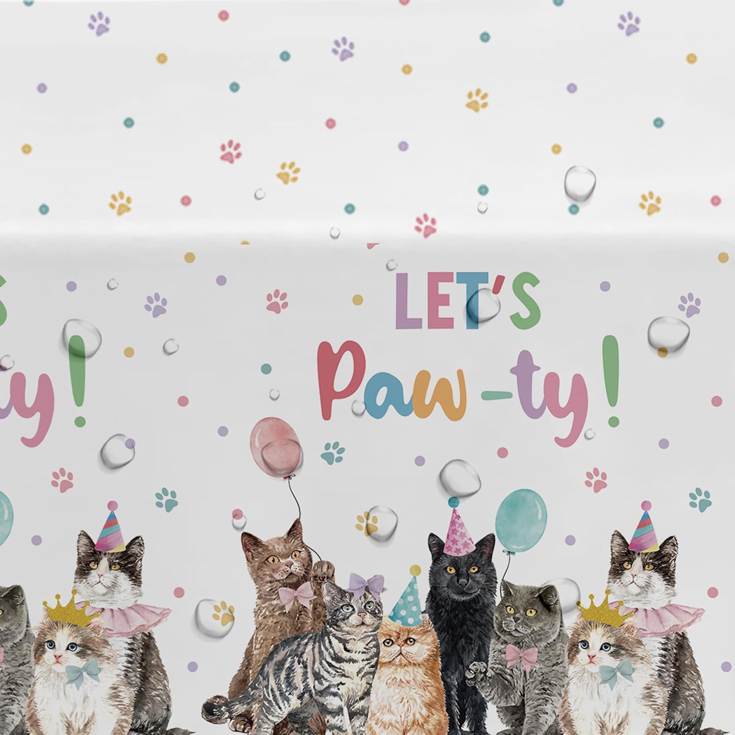 Cat Birthday Decorations Tablecloth 3 Pack 86x55in