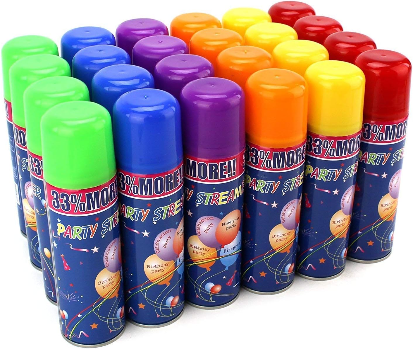24 Pc Fun Party Streamer Spray String Can Set for Kids