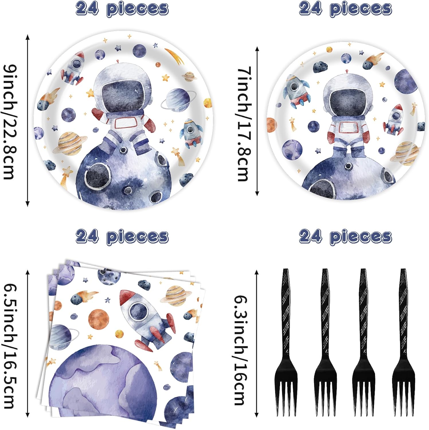96 Pcs Space Themed Plates and Napkins for Parties