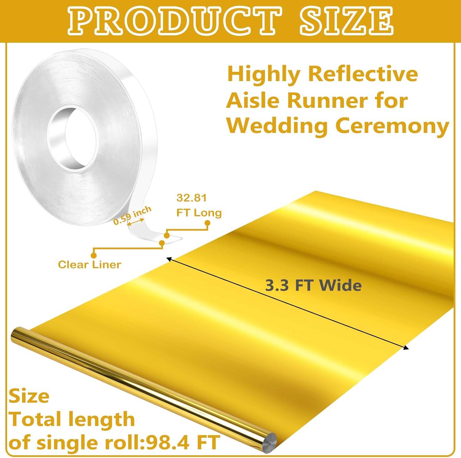 33 x 984 Ft Gold Aisle Runner for Wedding