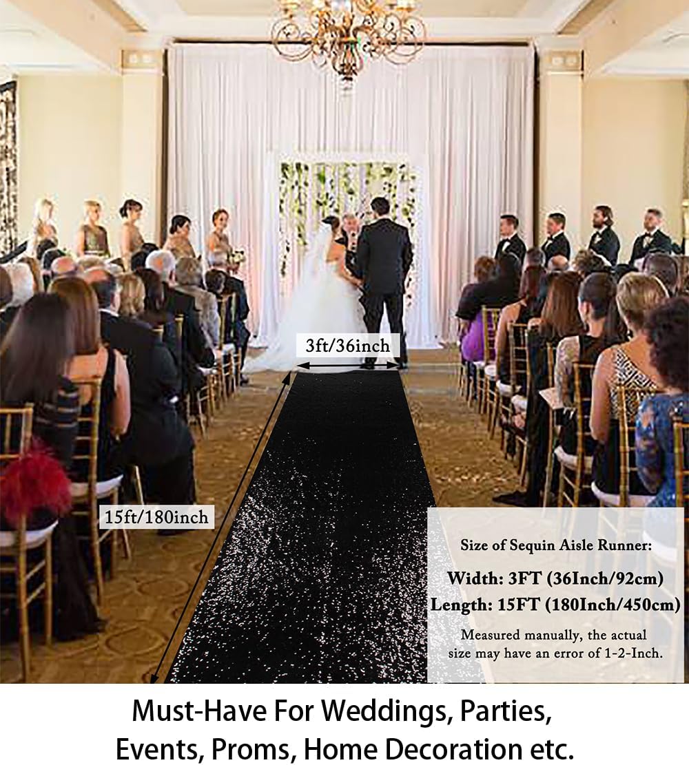 ShiDianYi Black Glitter Sequin Aisle Runner 15FT Wedding Carpet
