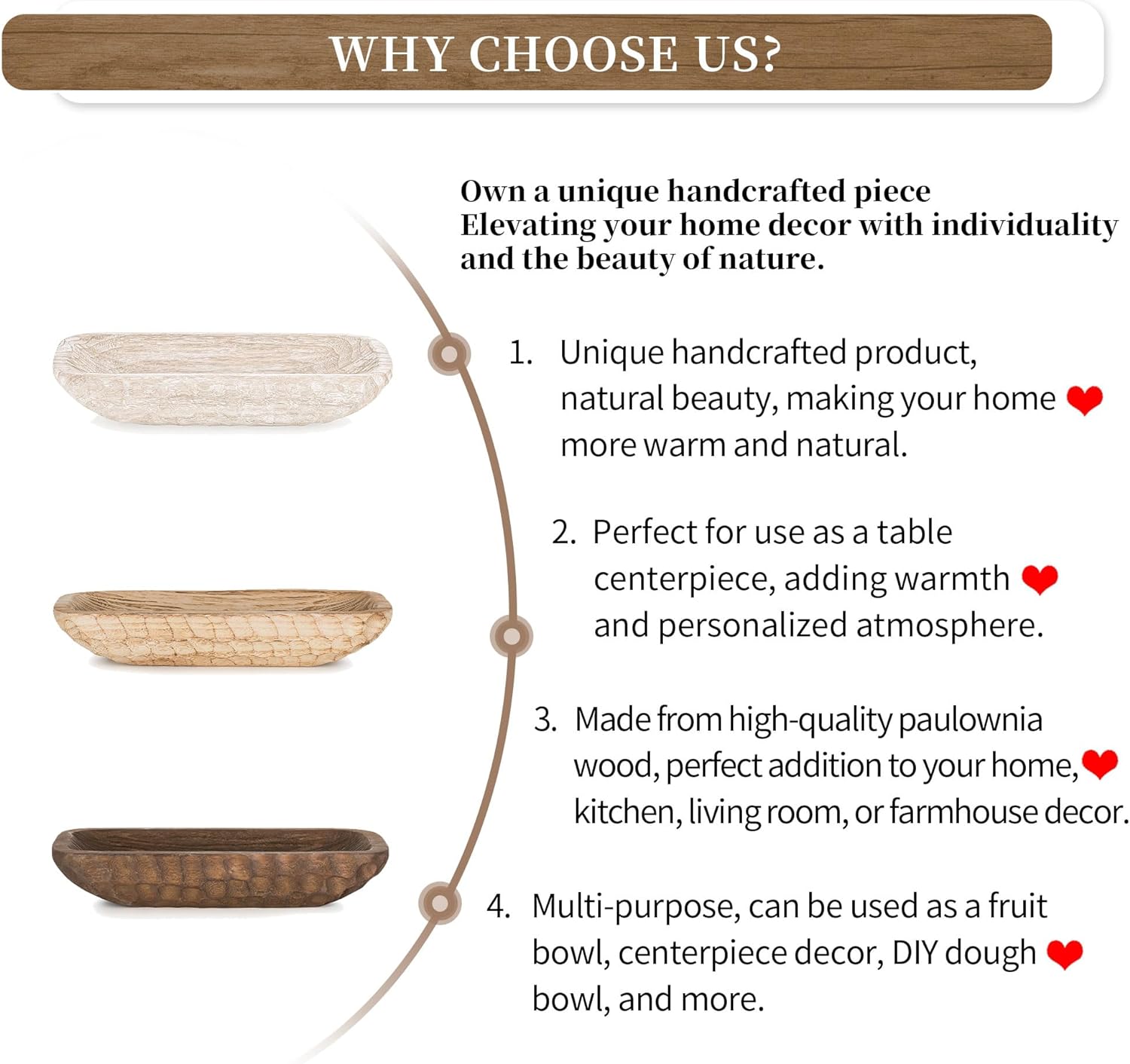 Hanobe Decorative Wood Dough Bowl for Centerpieces