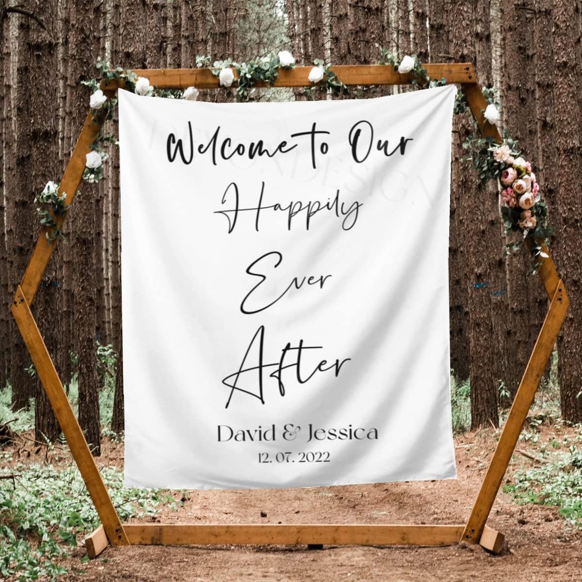 Custom Wedding Backdrop Tapestry with Names and Date