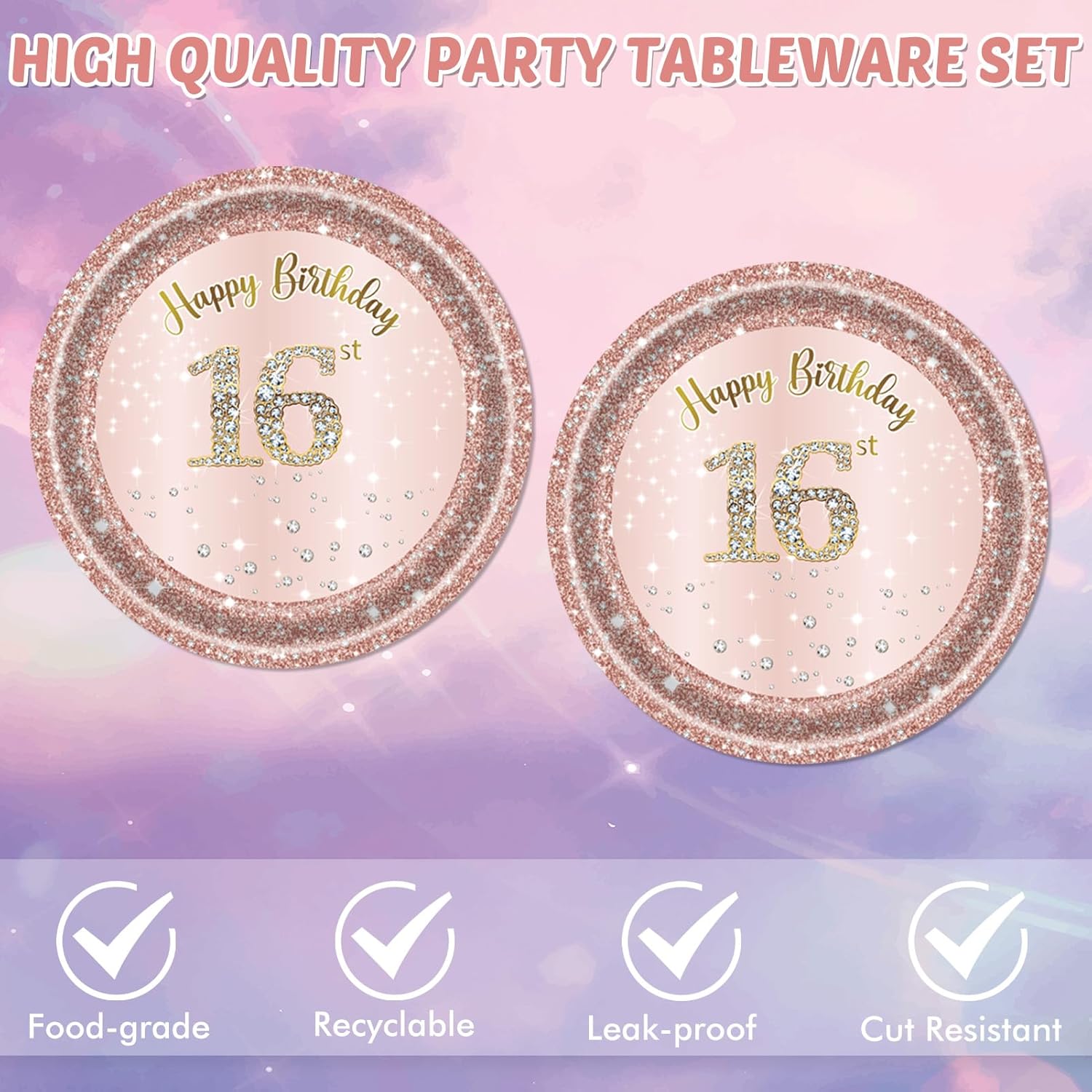 40PCS Rose Gold Sweet 16 Party Decorations for Girls