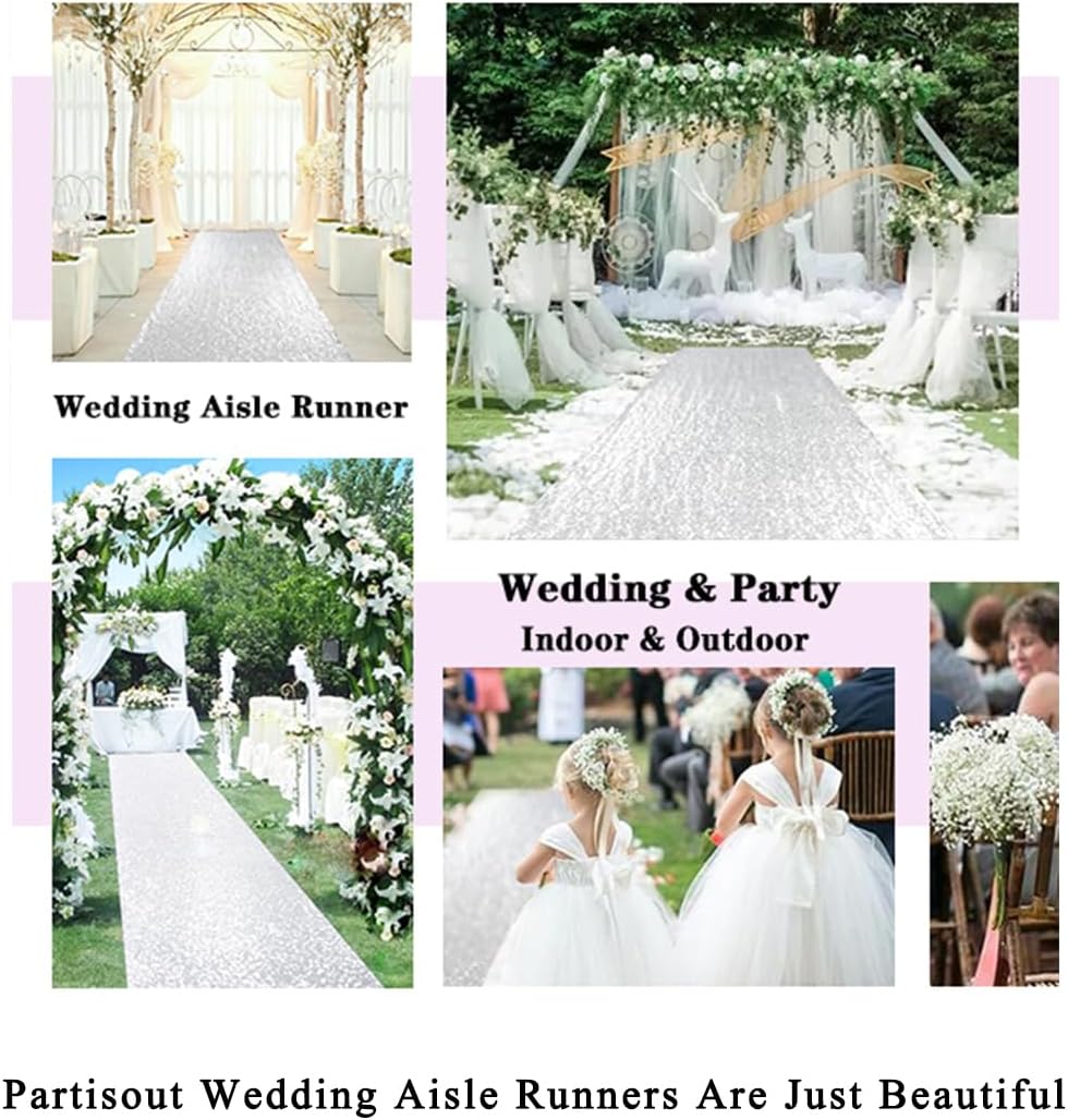 Elegant Sequin Aisle Runner for Weddings 4x15FT Sparkling Silver Walkway Carpet
