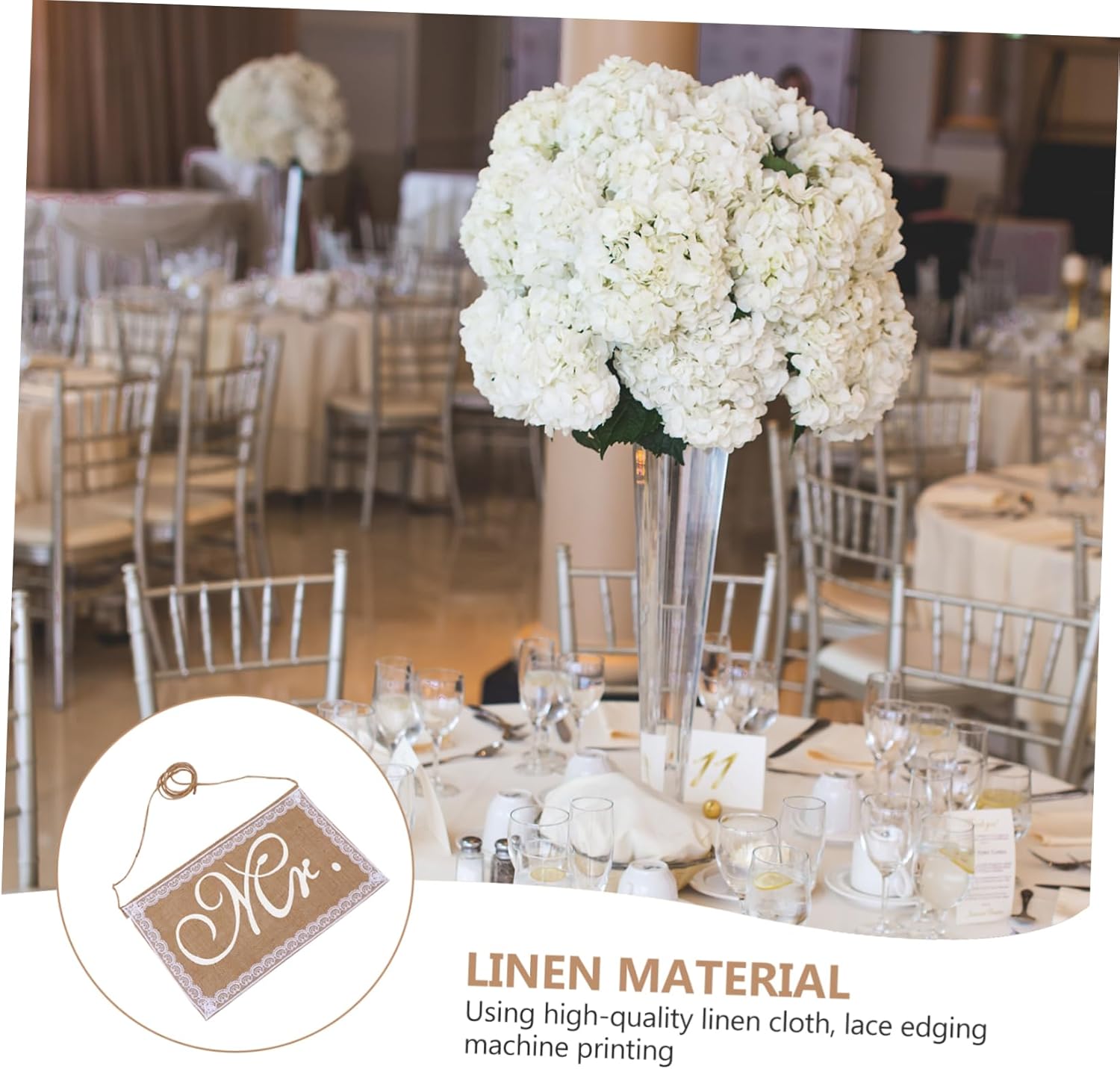 Gadpiparty 2pcs Mr Mrs Burlap Chair Signs for Wedding Decor