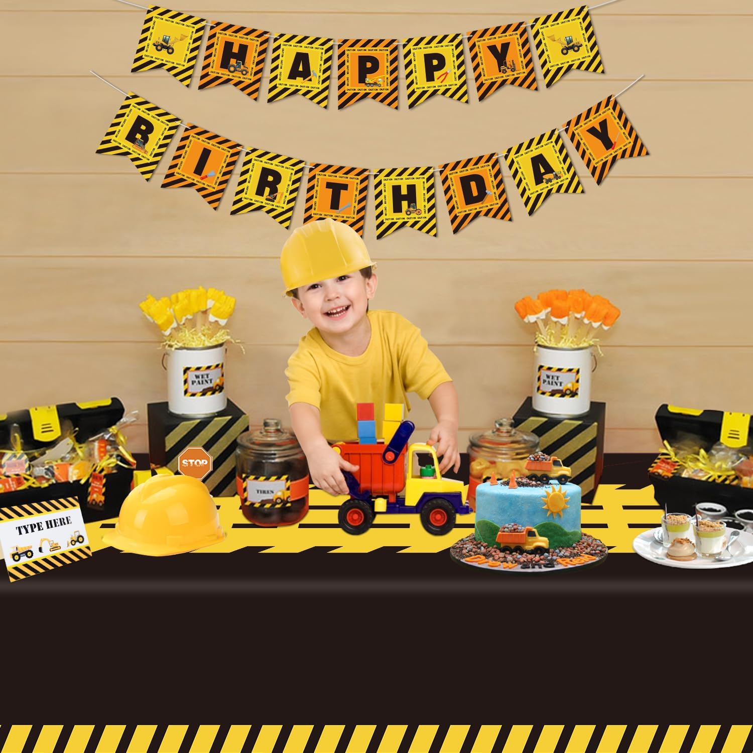 FVEOCR 4 Pack Black Racetrack Table Covers for Construction Themed Birthday Party Decorations