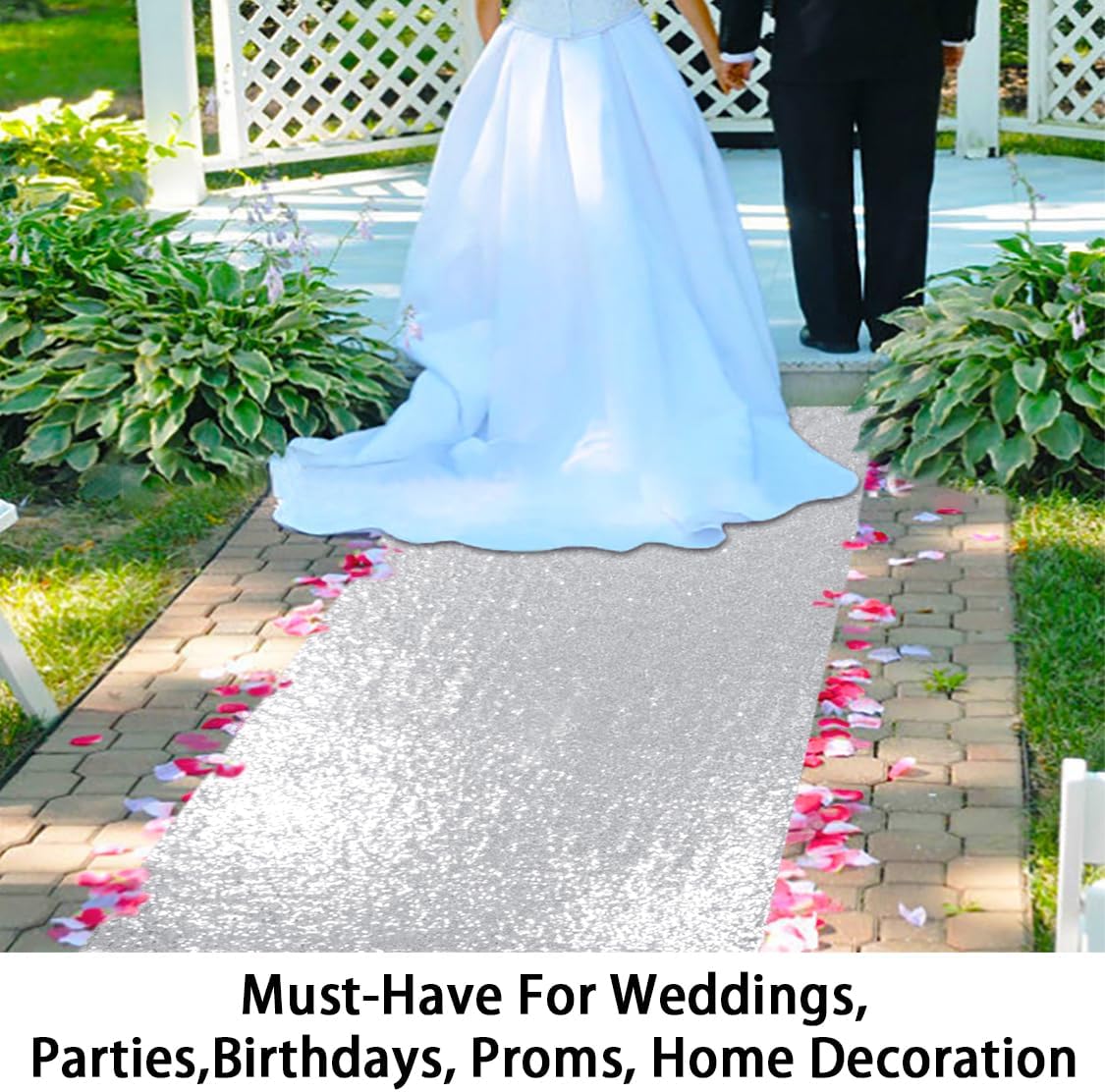 ShinyBeauty Silver Sequin Aisle Runner Wedding