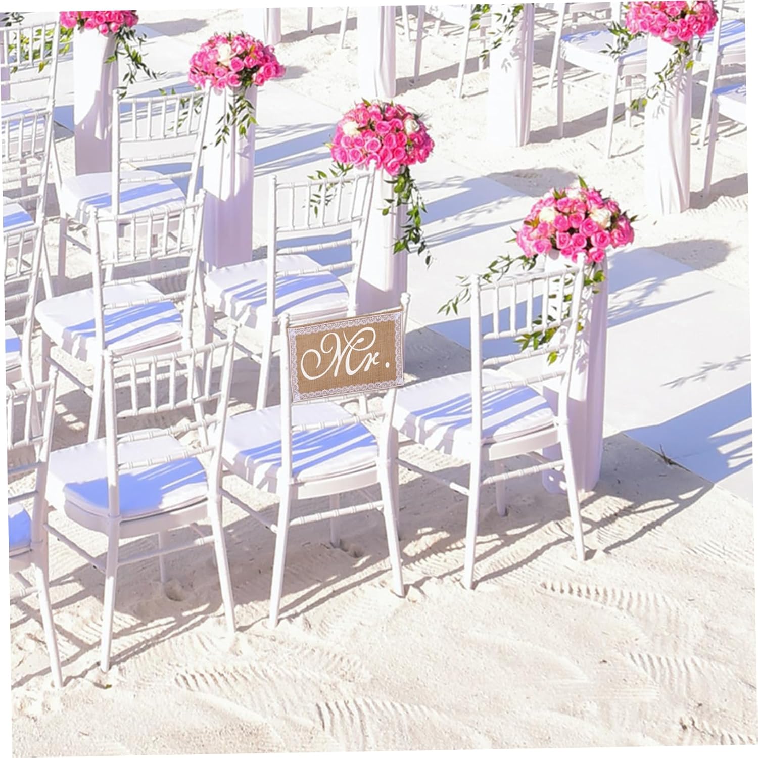 Jojofuny 2pcs Elegant Wedding Chair Sign Set Mr Mrs Burlap Decor with Lace Edging