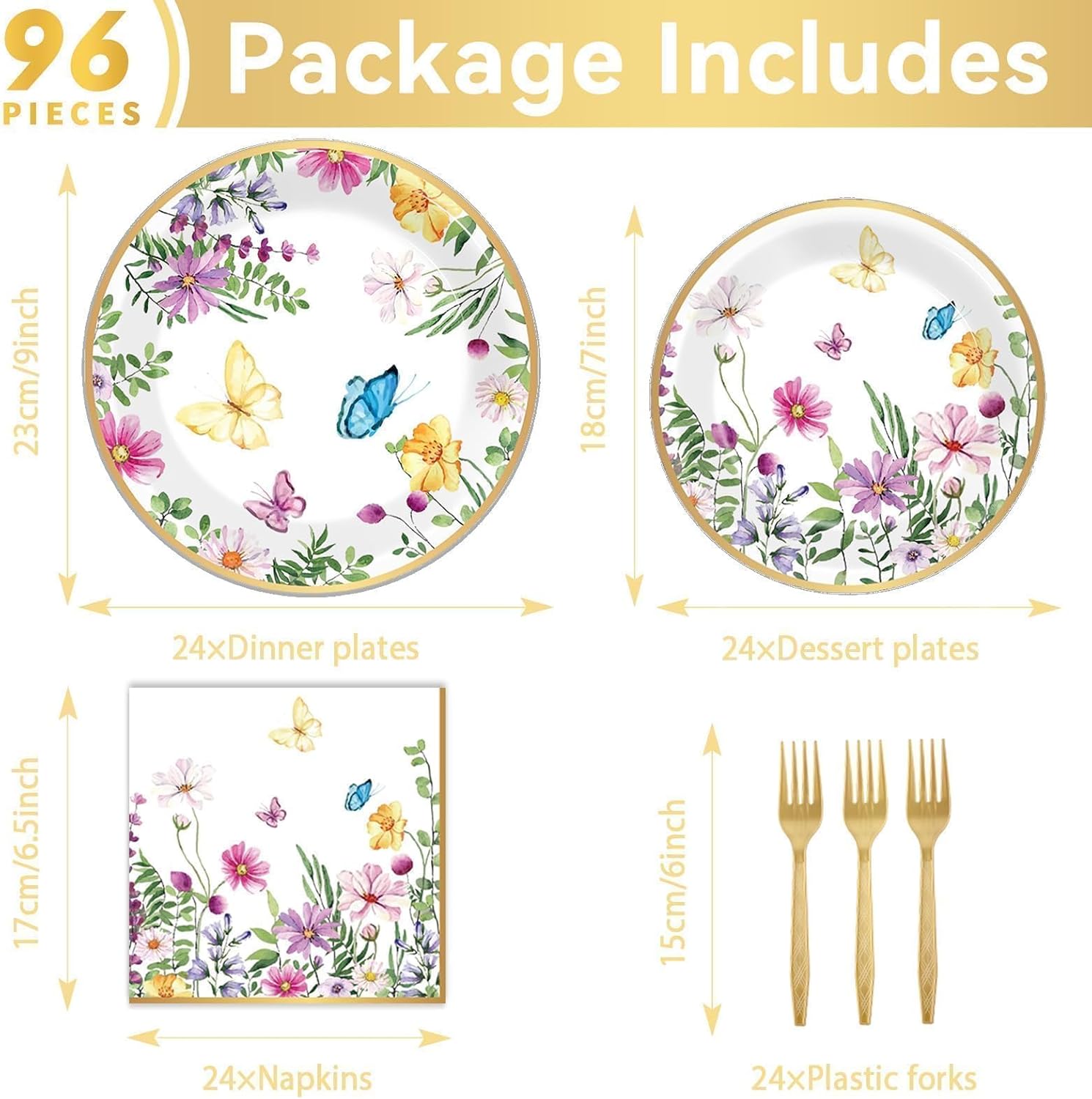 96 Pcs Wildflower Party Decorations for 24 Guests