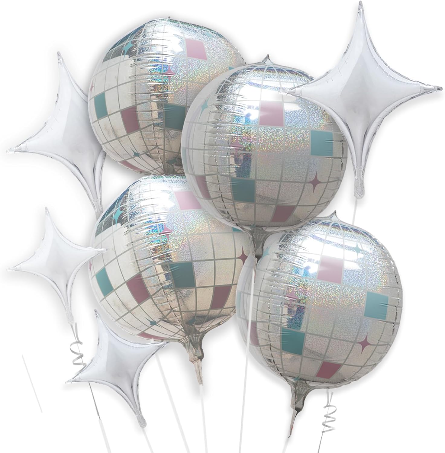 Iridescent Disco Ball Foil Balloons 4D Sparkle for Parties
