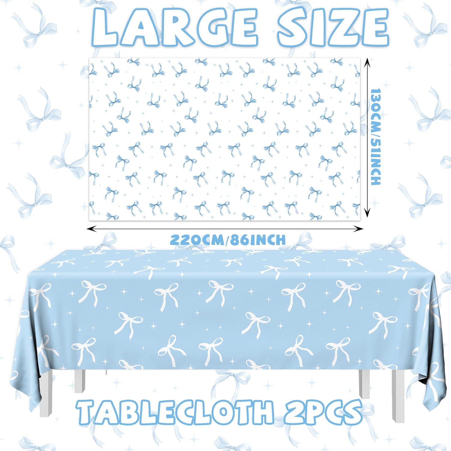 HAKOTI 2Pcs Blue Bow Tablecloth for Themed Parties