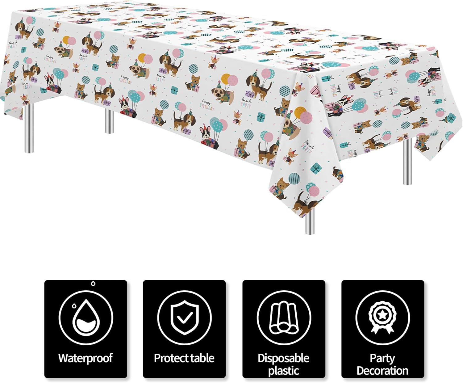 Dog Birthday Decorations Tablecloth Set 3 Pack 86x55in