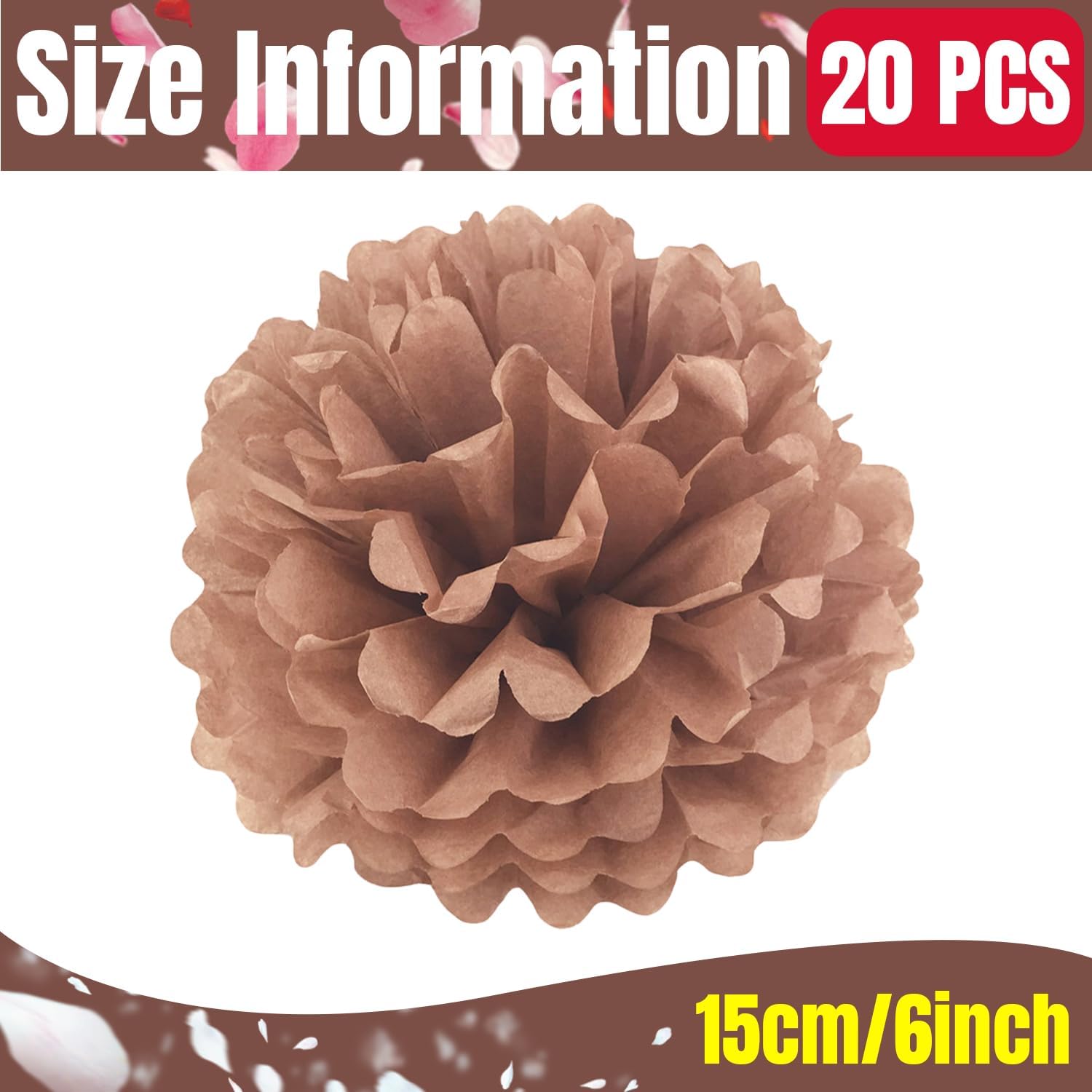 Qimoo 20pcs Coffee Paper Pom Poms Decorations