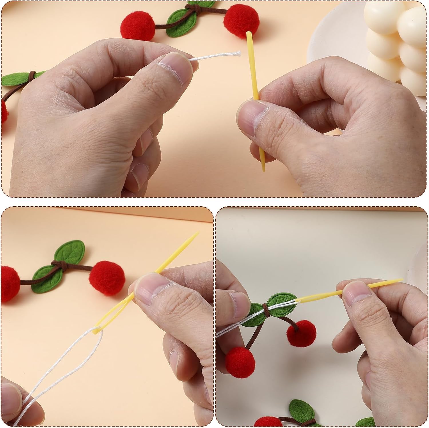 Colorful Cherry Garland Decoration 3 Strings 66ft DIY Pom Pom Hanging for Kids Bedroom Kitchen Baby Shower Party Favor