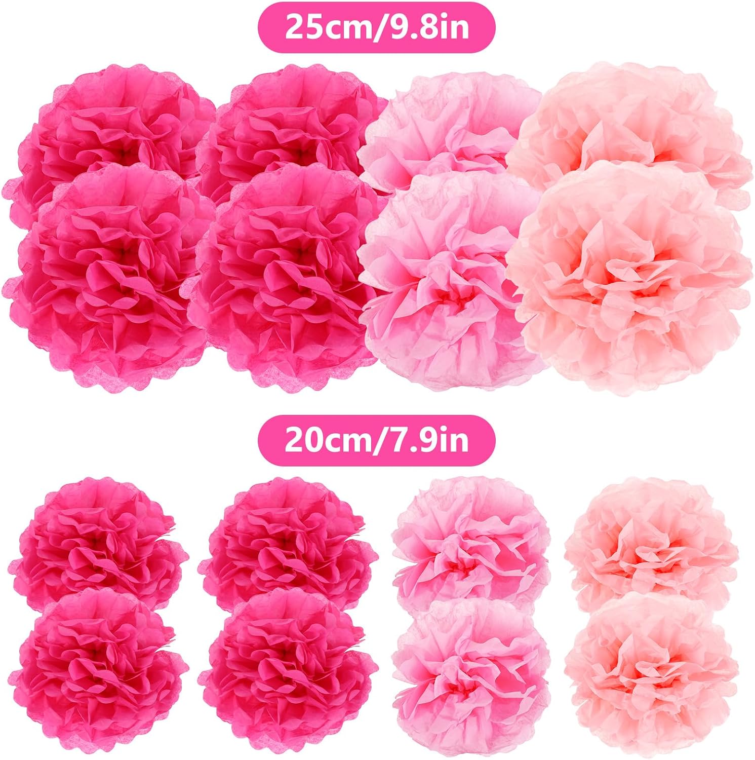 Lusofie 16pcs Hot Pink Tissue Pom Poms Decor Party Flowers