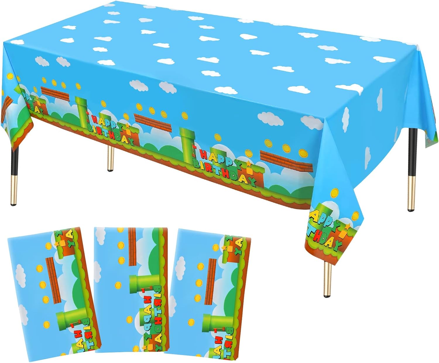 3 PCS Video Games Party Tablecloth Set 866 x 512in Plastic Table Covers for Birthday Party Decorations