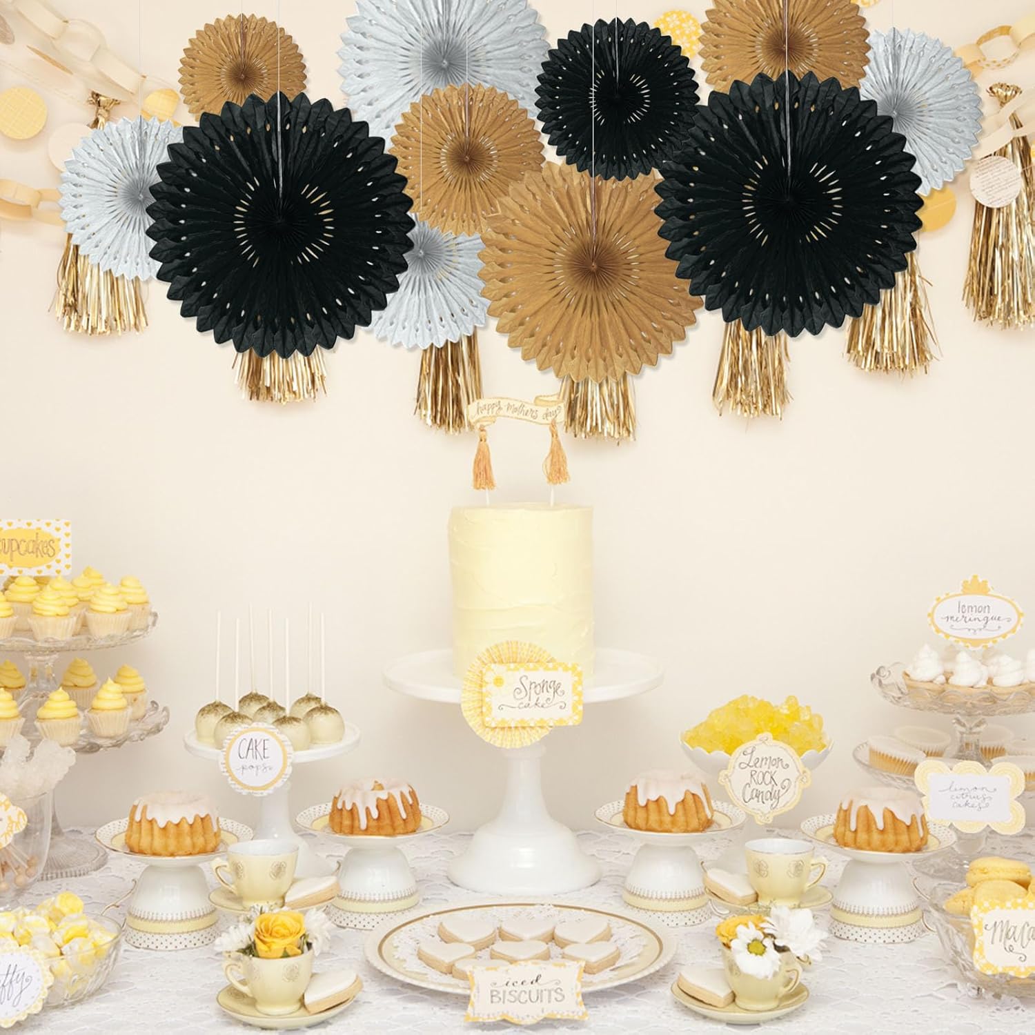 18 Pcs Black Paper Fans for Home Decor and Party Supplies