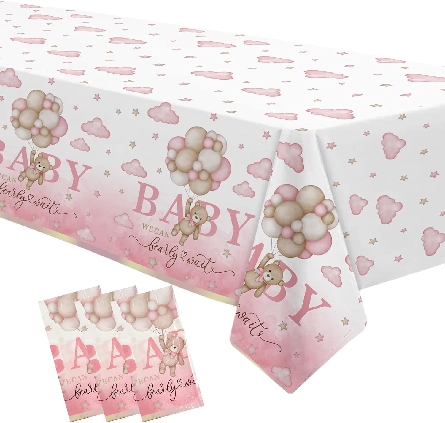 Pink Bear Baby Shower Tablecloths 3 Pack 54in x 108in