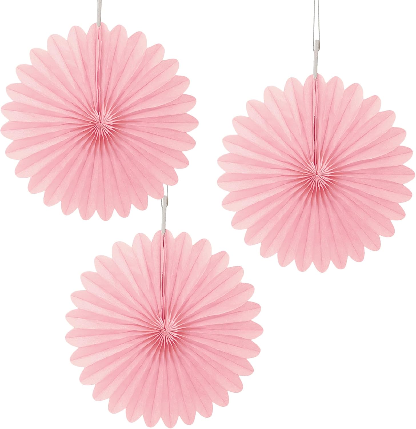 Solid Pale Pink Tissue Fan Hanging Decorations 3 Pack