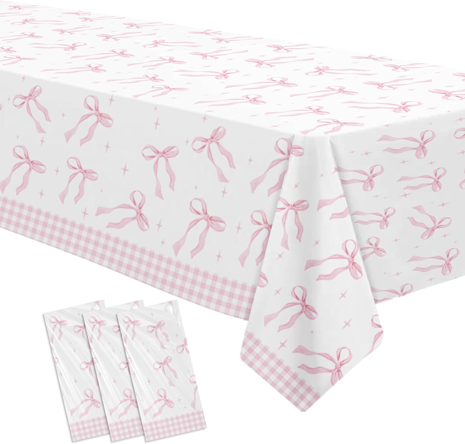 Pink Bow Party Decorations Tablecloth Set 3 Pack 86x55in