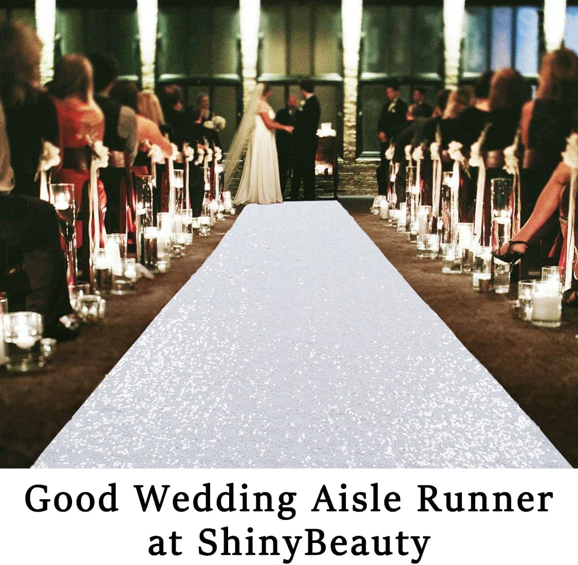 ShinyBeauty White Sequin Sparkle Aisle Runner 3FTx15FT Wedding Decor Carpet for Indoor Outdoor Events Reusable