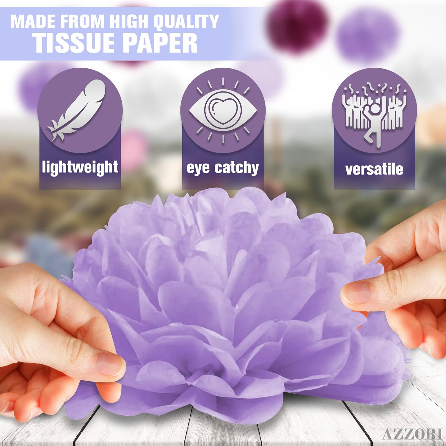 16 Pcs Light Purple Party Decorations Elegant Tissue Paper Flowers
