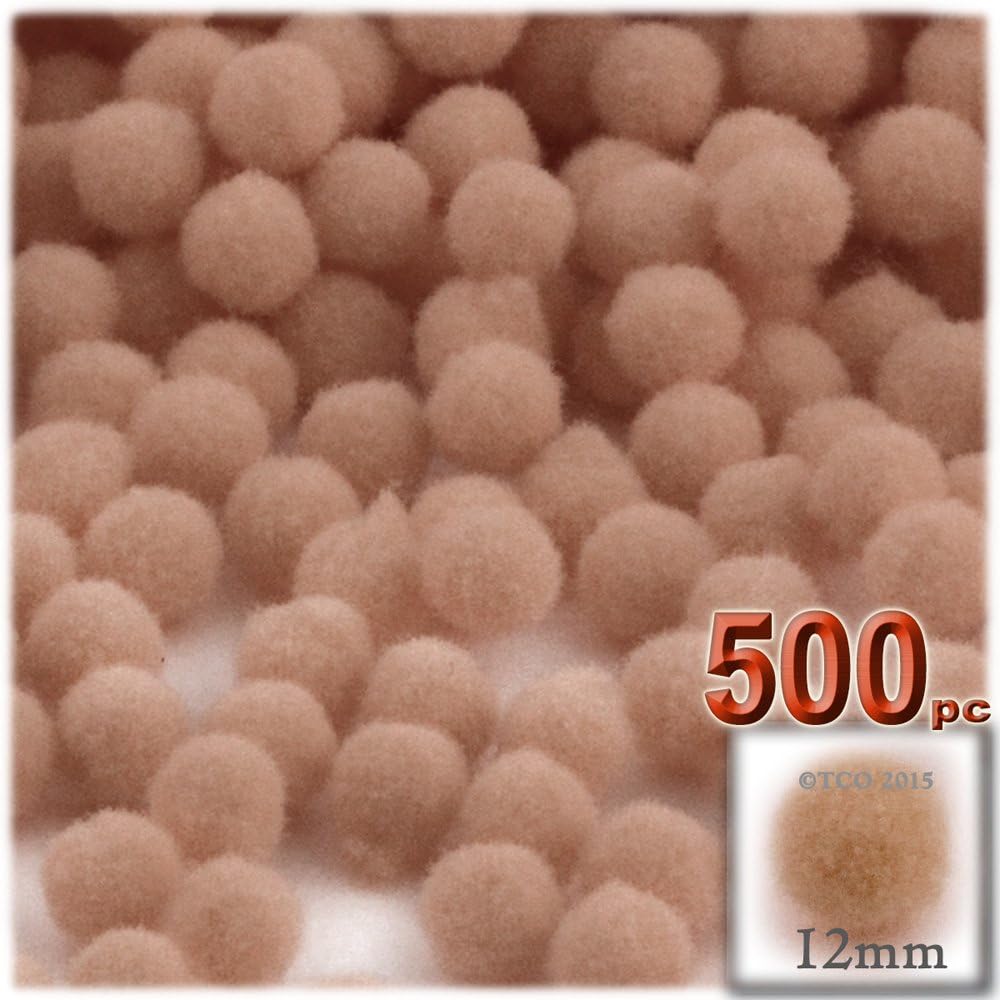 The Crafts Outlet 500-Piece Acrylic Pom Poms 12mm Tan