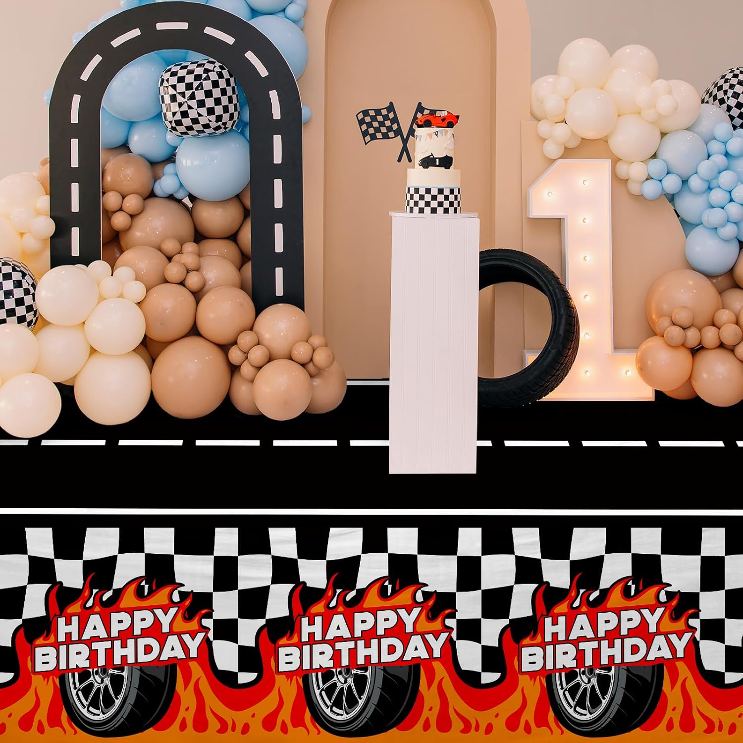 Gatherfun Car Birthday Decorations Kit with 2-Pack Racing Tablecloths